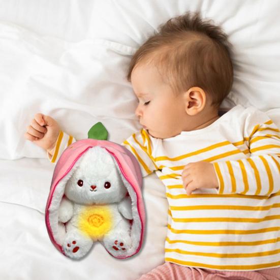 Baby Breathing Rabbit Plush Toy with Soothing Music Light Musical Strawberry Carrot Bunny