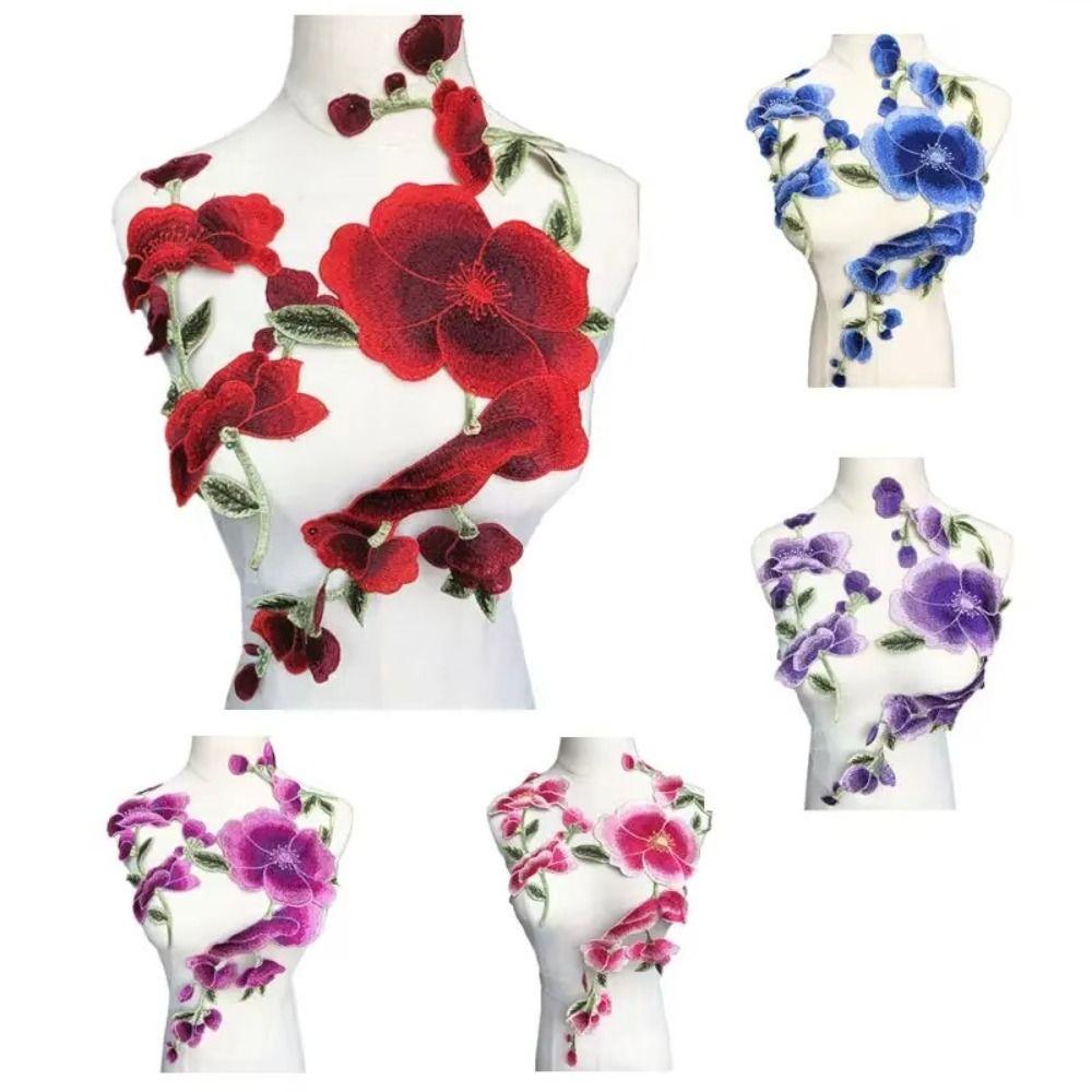 DIY Embroidered Flowers Trims Peony Design Ribbon Edge Appliques DIY Trimmings