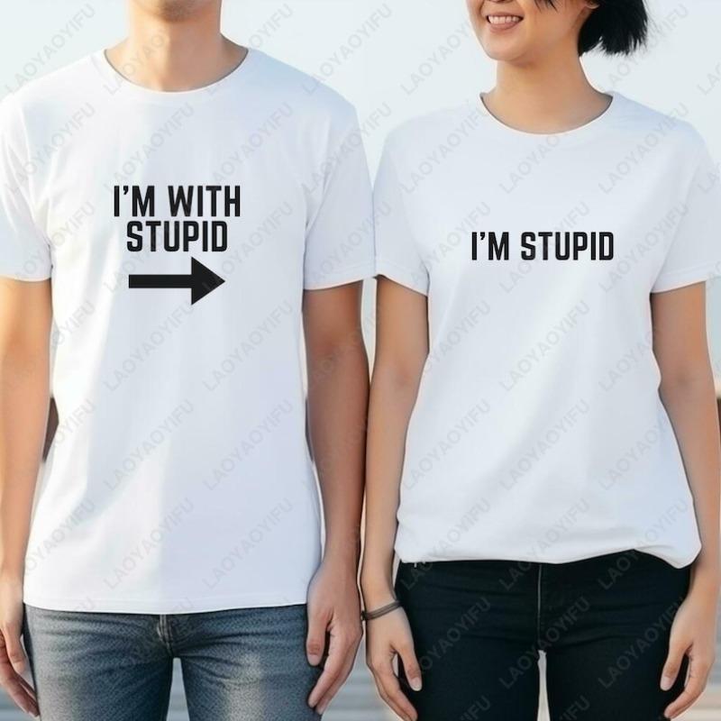 Im Stupid Best Friends Matching Im with Stupid Tshirt Funny Couple Men Women Pair Tees High Quality Cotton Unisex Humor Tops