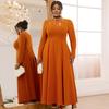 Women S High Waist Beaded Hollow Out Half Turtleneck Long Sleeve Dress