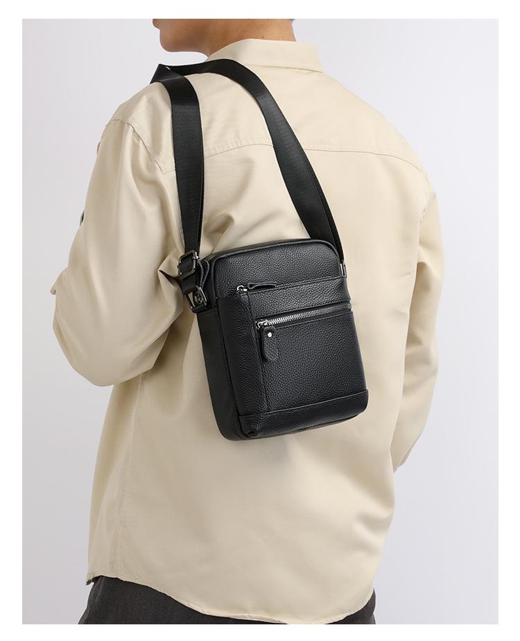 Men's Genuine Leather Single Shoulder Crossbody Bag - Lightweight Top Layer Cowhide Casual Backpack