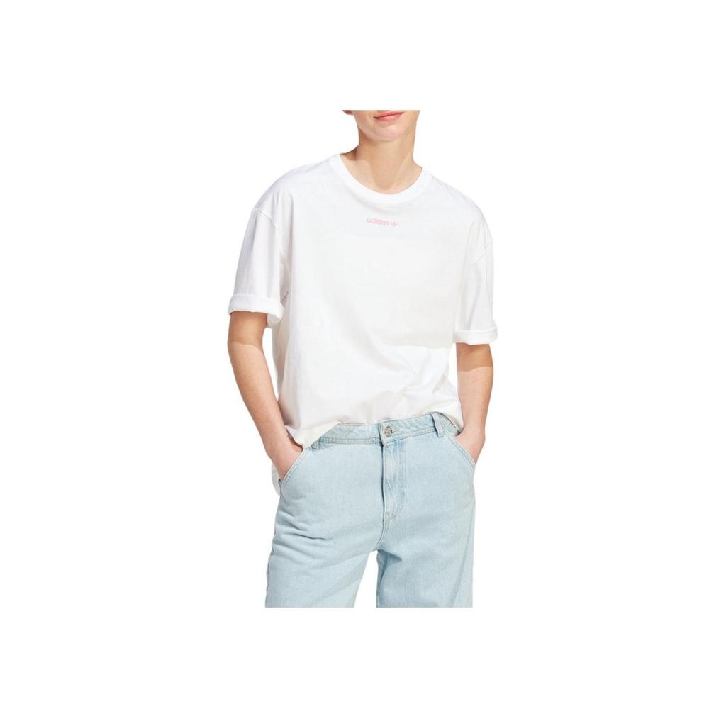 Adidas Originals Graphic Tee Logo Print Round Neck Loose Short Sleeve T-Shirt Women Tops White IT8155