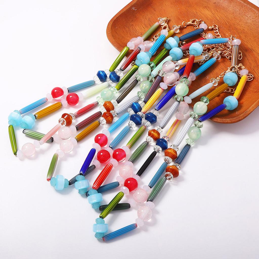 Retro niche design contrasting colors irregular geometric beaded necklace summer atmosphere women's item jewelry