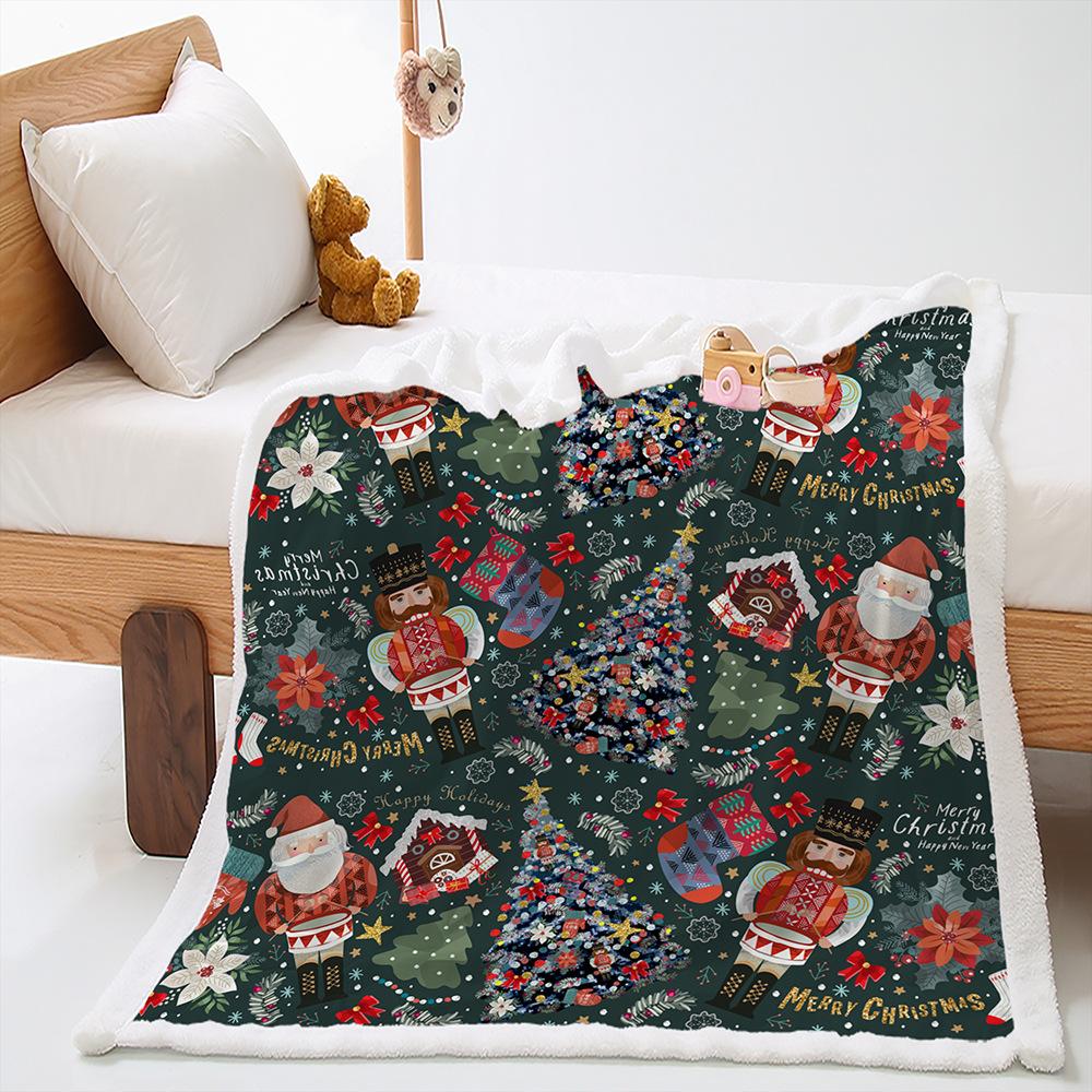 2D Digital Printed Blanket Christmas Thickened Lamb Fleece Crystal Fleece Blanket