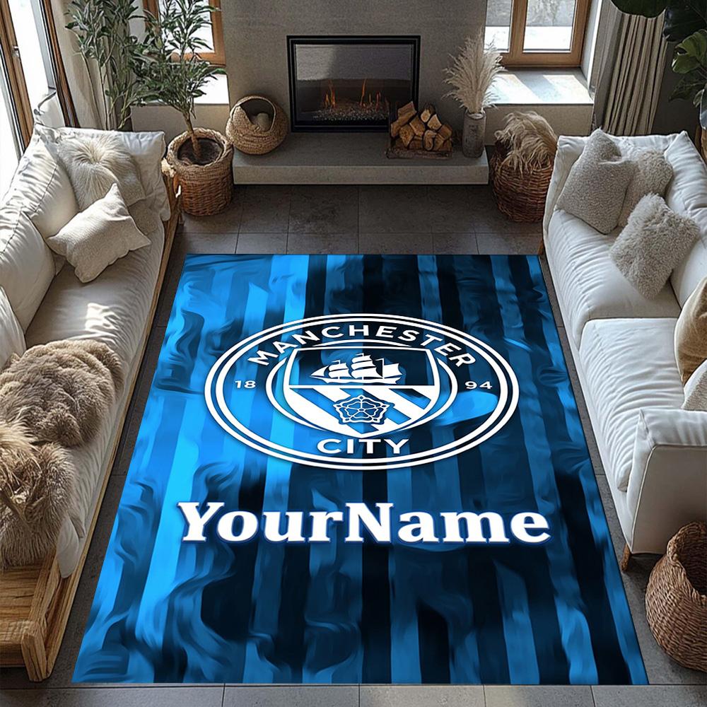 Manchester City Customize Text Area Rug Design for Game Room Dormitory Dining Room Kitchen Antislip Carpet Office home decor Gift for Festivals