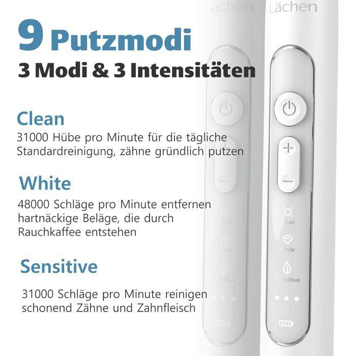 Elektrische Zahnbürste - Lächen Sonic - 4 Aufsätze - 9 Modi - 60 Tage Akkulaufzeit