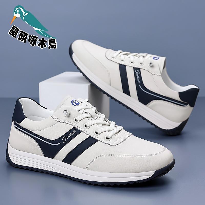 2025 spring and autumn new men's outdoor leisure sports leather shoes men's leather round head white shoes