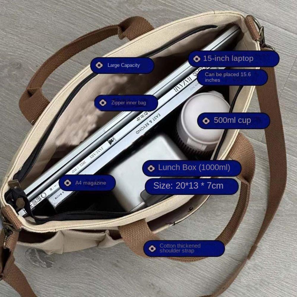 Large Capacity Multi Pocket Canvas Tote Bags Fashionable Casual Crossbody Handbags Reusable Women Shopping Bag Messenger Bag