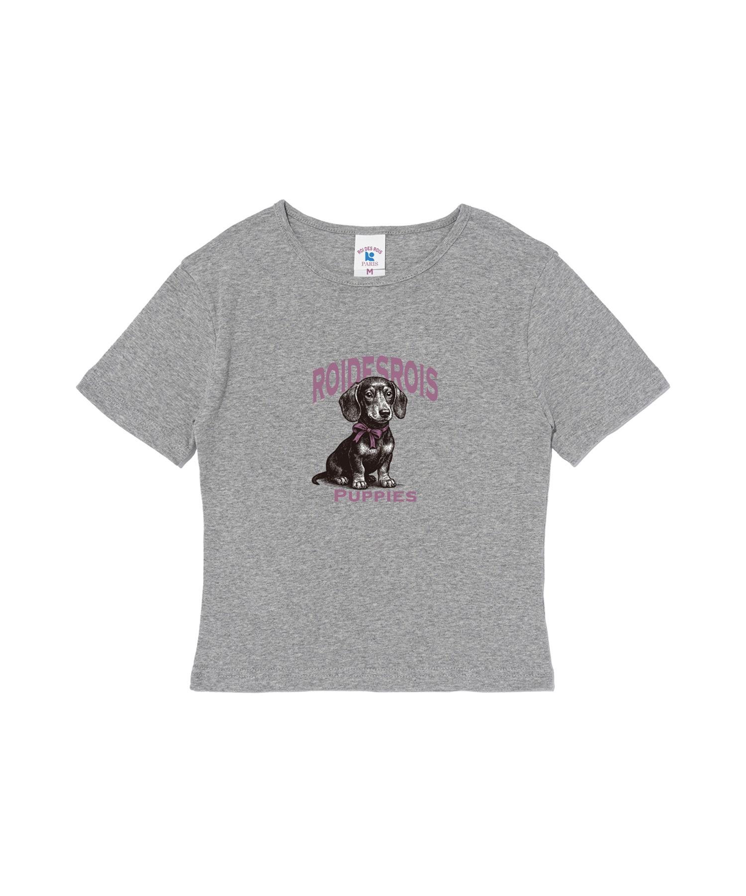 Road Road Puppies Character Crop Short Sleeve T-Shirt (Melange) Melange/Free