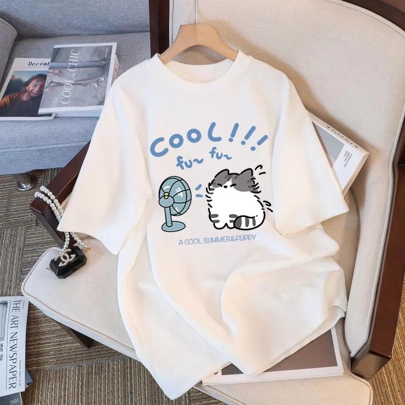 Tricou cu mânecă scurtă din bumbac pur, alb, pentru femei, de vară, nou, de dimensiuni mari, design lejer, imprimat, subțire, cu mânecă jumătate