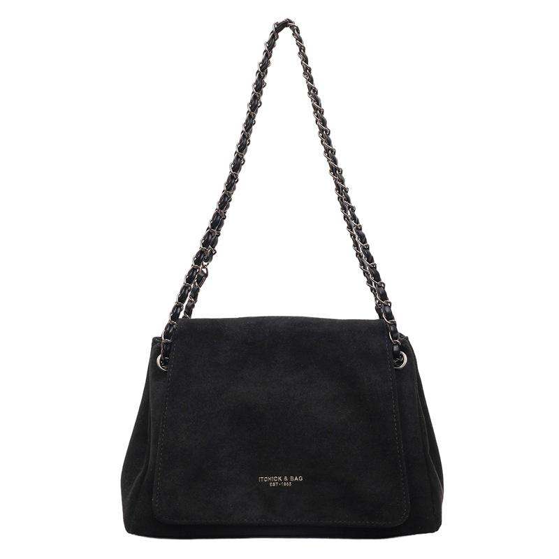 

2025 Autumn/Winter Retro Matte Women s Versatile Single Shoulder Bag with Chain чёрный