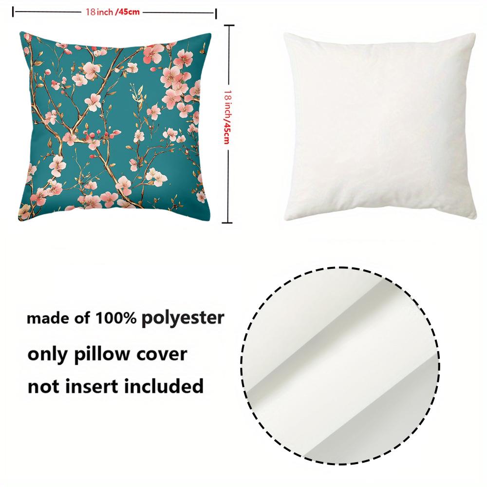 1 Pieces Teal Cushion Covers With Pink Flower Branch Pattern Polyester pillowcase, sofa decorative cushion cov Headboard Pillow