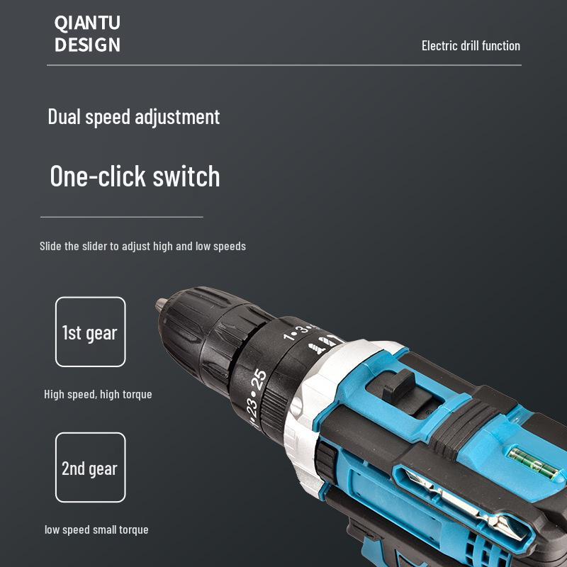 21V Dual-Speed High-Power Electric Drill with Three Functions and Lithium Battery