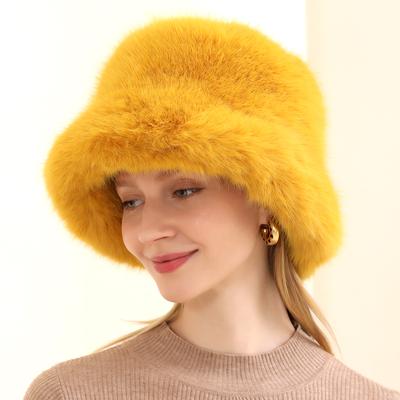 Women Winter Hats Faux Fur Plush Fluffy Thick Warm Female Winter Beanies Large Luxury Fur Hat Short  Set Elegant Lady