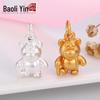 S999 Sterling Silver Strawberry Bear Head Pendant for DIY Beading & Braiding