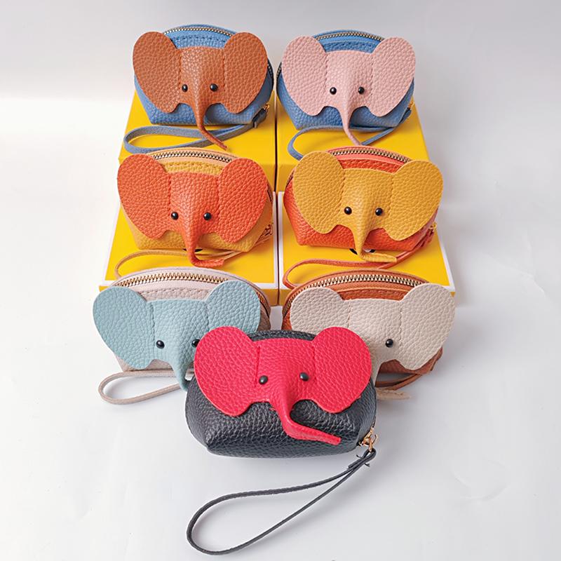 Heißes PU-Leder Baby Elefant Münzbörse Damen Tasche Anhänger Kreativer Kartenhalter Aufbewahrung Lippenstift Umschlag Reißverschluss Geldbörse