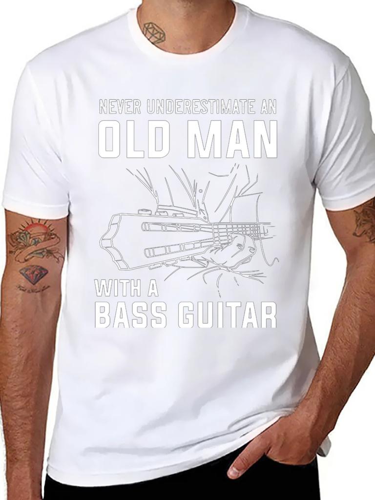 Bass Guitar Old Man Printing Men's T-Shirt Short Sleeve Cotton Tees Funny Tops Summer Sports T-shirt Men Oversize Clothing
