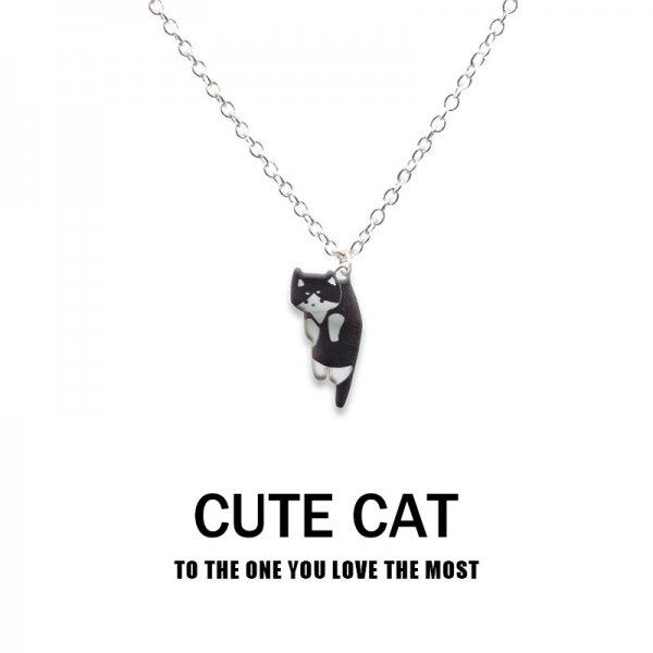 Uroczy Czarny Mały Kot Motyl Księżyc Wisiorek Naszyjnik Dla Kobiet Gotycki Modny Zwierzęcy Kociak Łańcuszek na obojczyk Choker Biżuteria