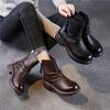 Echtes Leder Dicke Absätze Kurze Stiefel Vintage Plissiert Doppelreißverschluss Damenstiefel