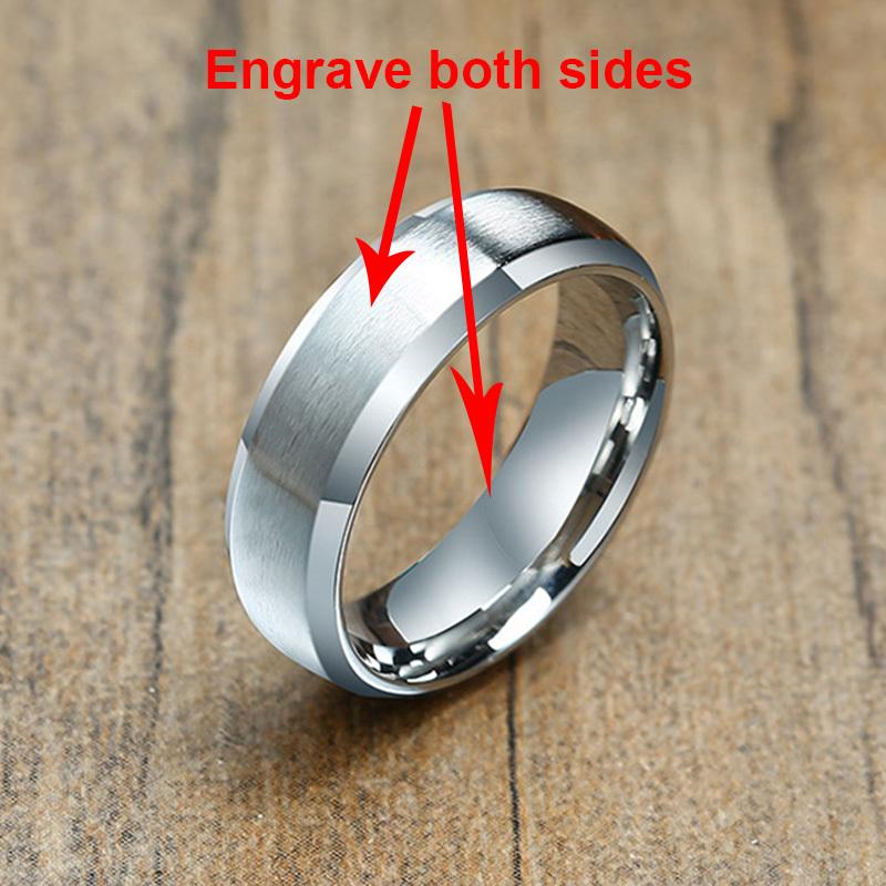 Vnox Personalisierter Ring aus Edelstahl mit abgeschrägter Kante und gebürstetem Mittelring für Männer und Frauen, schwarzer Ehering, individueller Ring mit Namen, Buchstaben und Datum