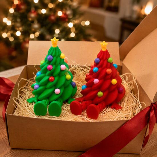 Creative Holiday Table Decor Articulated Christmas Tree Figurine, 3D Printed Movable Joints Colorful Tabletop Ornament, Gifts for Kids Adults Flexible