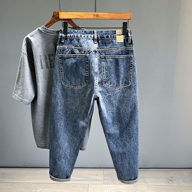 Spring, summer and autumn new large size wide-leg loose straight cone Harlan jeans Men's trendy men jeans