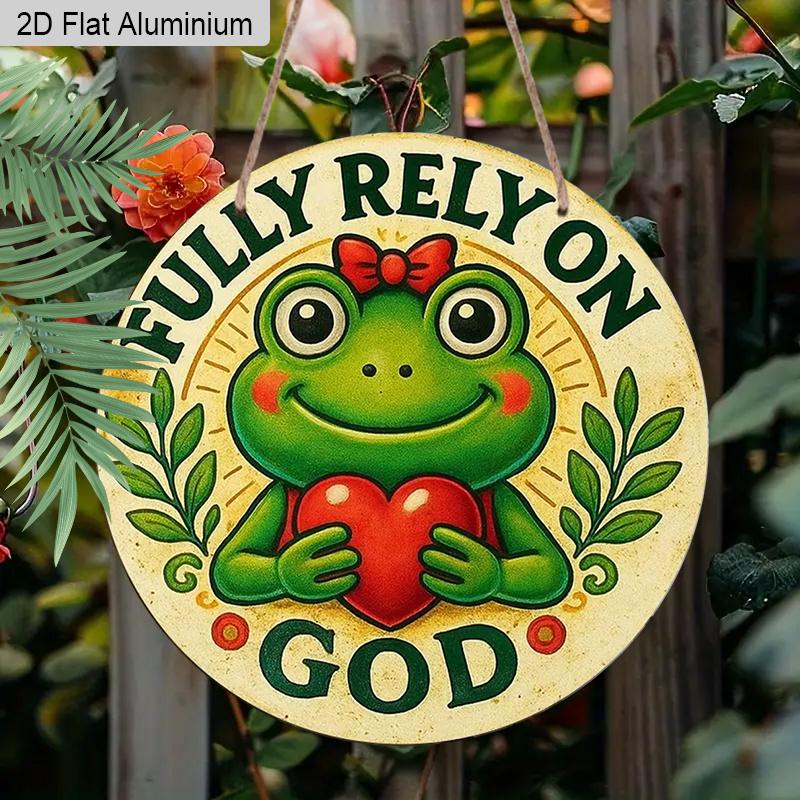 

2D Flat 1pc Retro Frog Aluminum Decoration Plaque, Fully Rely on God Christian Quote Sign, Home Decor, Prayer Room Decor and Church Decor 7.87×7.87inch