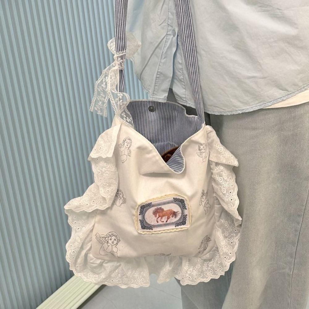New Mori girl lace spring and summer sweet shoulder bag women's Japanese versatile diagonal span canvas bag