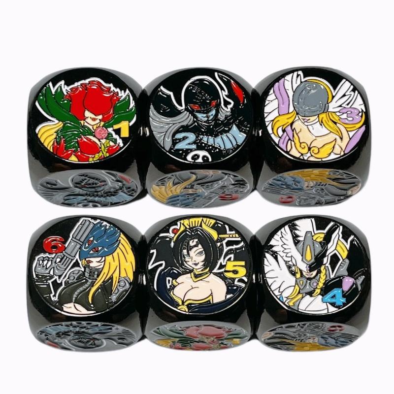 Digimon Angewomon Lilimon Board Game Card Metal Dice Beelstarmon Rosemon Lady Devimon DTCG Trading Card Game Indicator Dice Toy