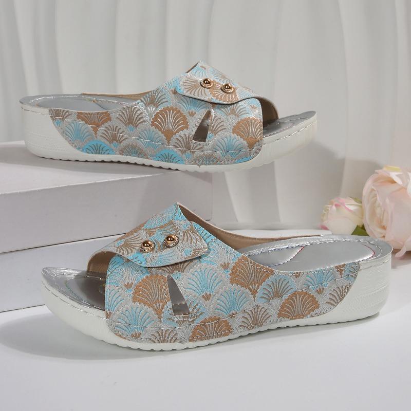 

Plus-size Shoes Retro Fish-mouth Thick-soled Shoes New Women s Wedge Heel Flip-flops 36 небо синє кольору