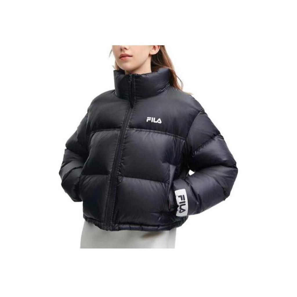 FILA Solid Color Logo Zip Stand Collar Long Sleeve Down Jacket Women outerwear Black F51W349901F-BK