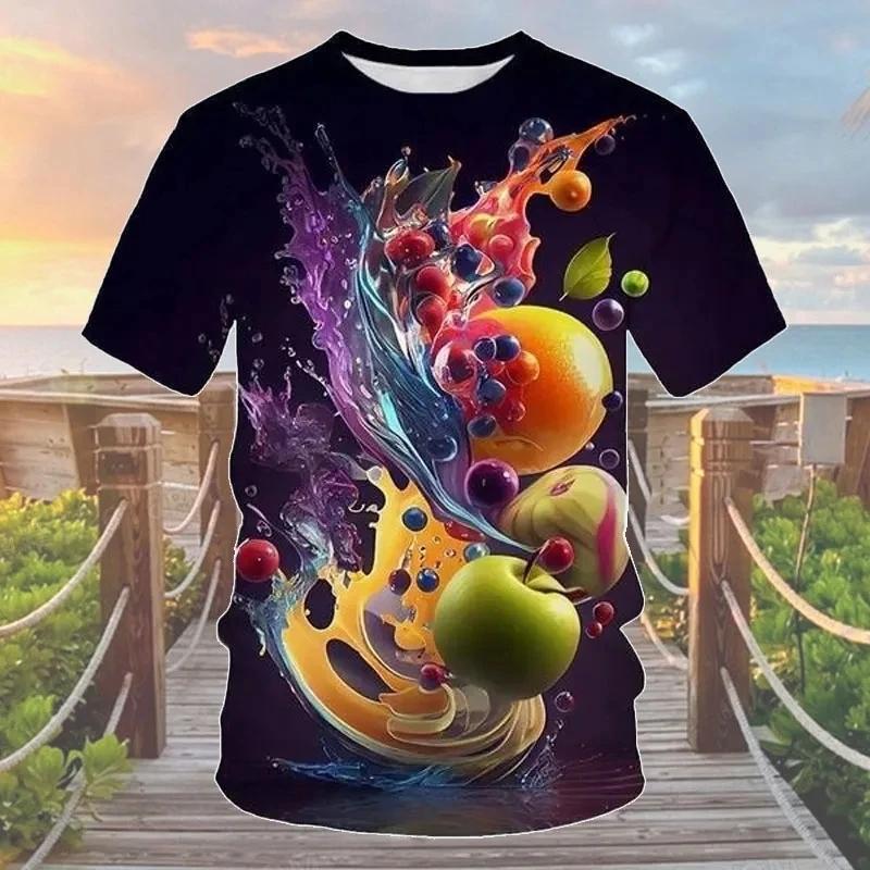 Letné voľnočasové 3D zábavné ovocné vzory tlačené tričko s krátkym rukávom módny trend personalizovaný okrúhly výstrih pánske tričká