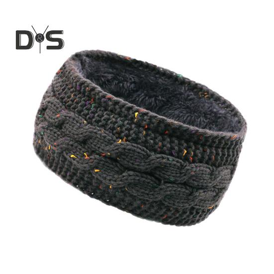 Winter Headband Women Fuzzy Fleece Lined Ear Warmer Cable Knit Thick Warm Crochet Headband Solid Color Knitting Hairband