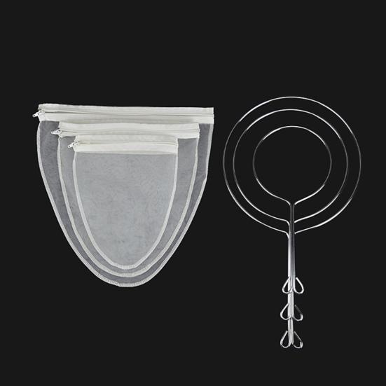 Reusable Stainless Steel Handle Cotton Cloth Strainer Coffee Tea Mesh Filter Bag