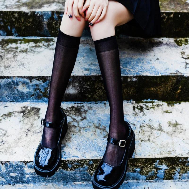 Ultra Thin Sheer Leg Socks Women Thigh High Stockings Mid Calf JK Summer Lightweight Breathable Fashion Footwear Airy Wear