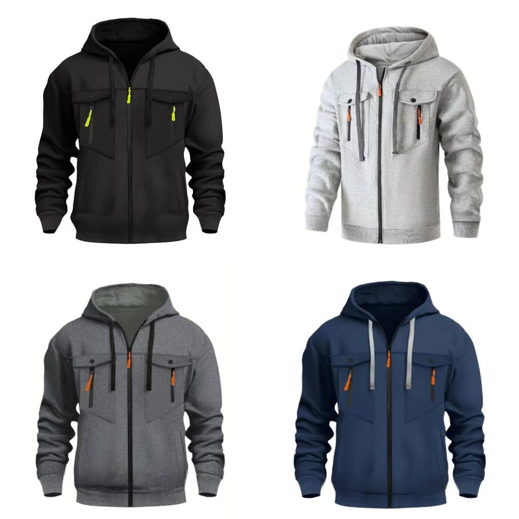 Mens Hoodie Jacket With Multiple Pockets And Zipper For Casual Spring Fall Outdoor Wear