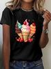 Vibrant Summer and Spring Tee Women Colorful Ice Cream Cone Strawberry Printed Tee Casual O-Neck Short Sleeve 2000s Y2k Clothes