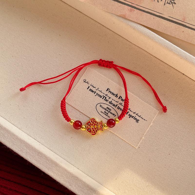 Kinesiskt nyår Rött snöre Armband För Zodiakår Glädjefullt Säkert Vävrep Armband Ormens År