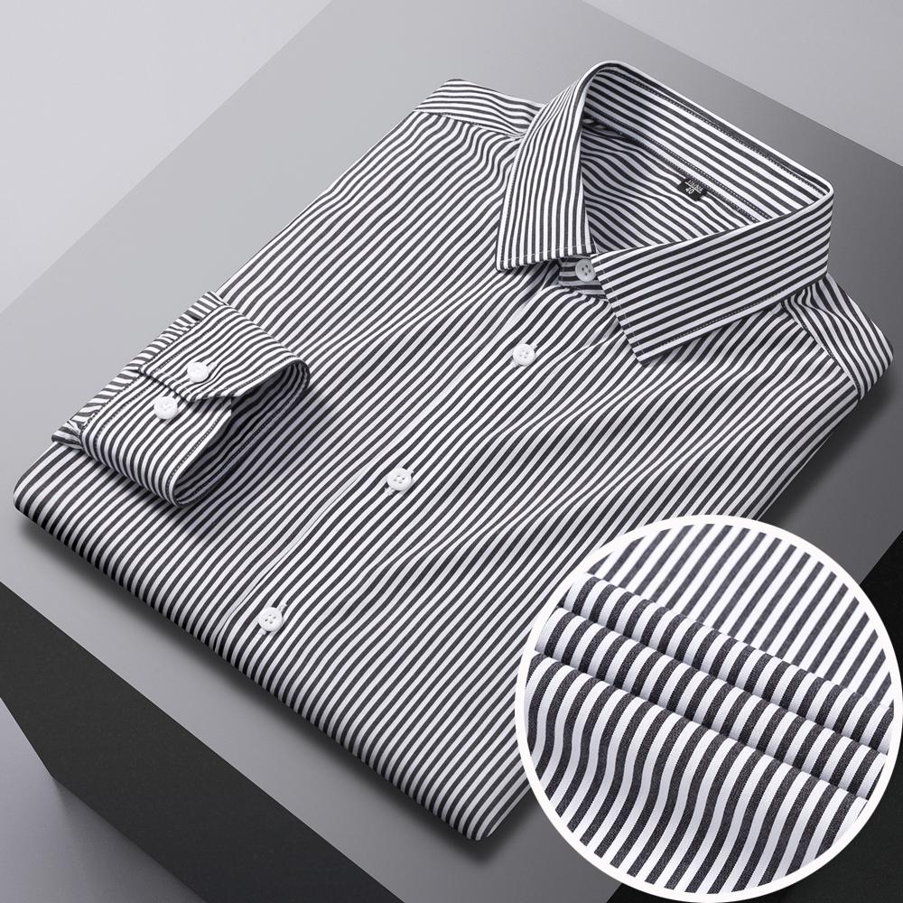 

Мужская рубашка из 100% хлопка, не требующая глажки, с длинным рукавом и полосками, удобная, мягкая, приятная к коже, повседневная, универсальная, на пуговицах 39