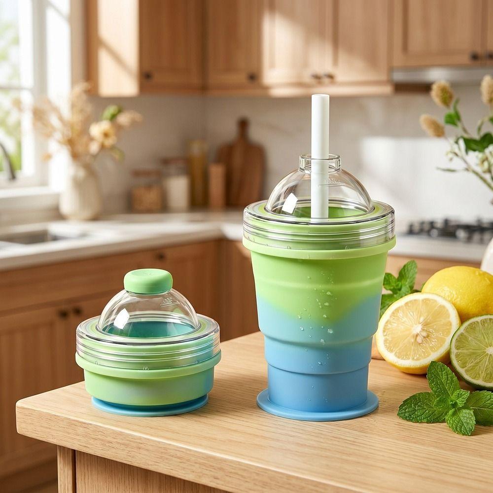 Food Grade 2-in-1 Ice Mold Cup Leak-proof Portable Travel Tumbler Collapsible Silicone Cup Camping