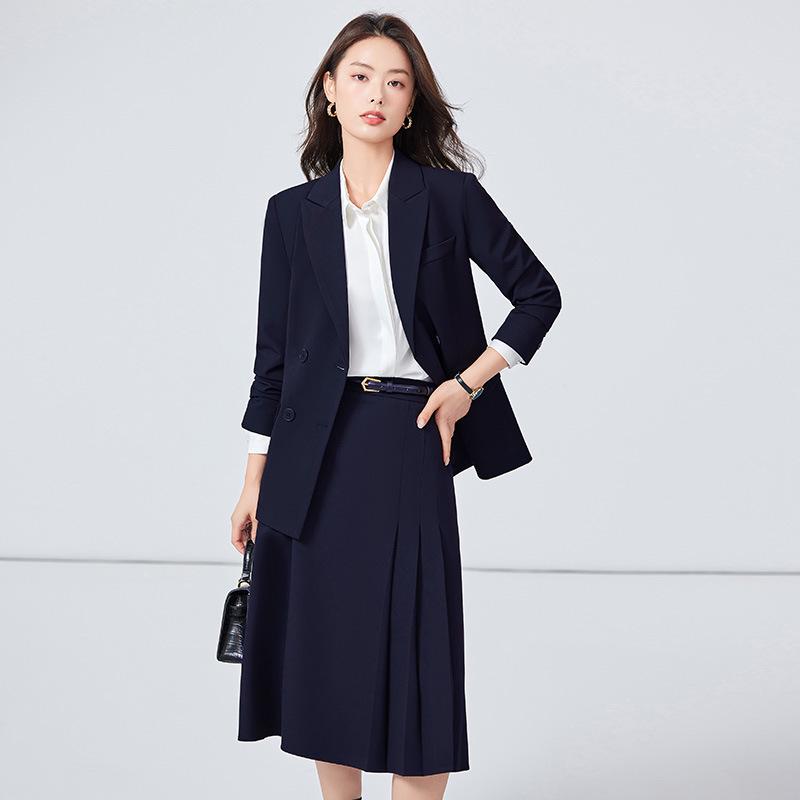 Women's Gray Professional Blazer & Skirt Set - Spring/Autumn 2024 High-End Civil Servant Interview Wear