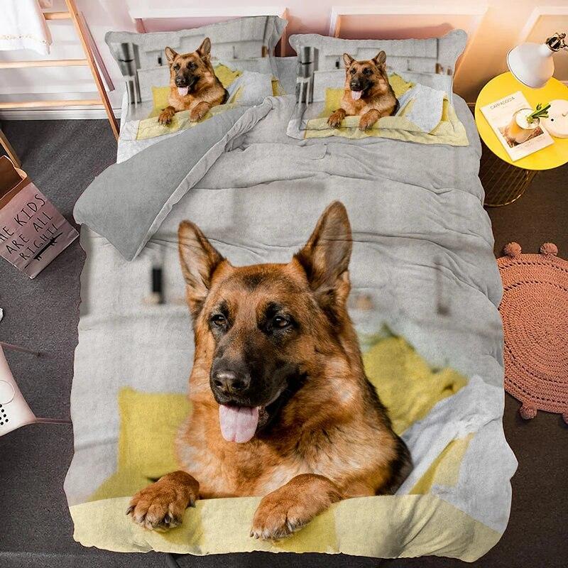 German Shepherd Duvet Cover King Queen 3D Lovely Dog Pattern Bedding Set For Kids Boys Girls Cute Pet Puppy Soft Comforter Cover