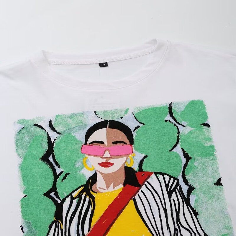 Fashion Style 2024 Summer New Women's Clothes Loose Print Pattern Casual All-Matching round Neck Short Sleeve T-shirt 1131325