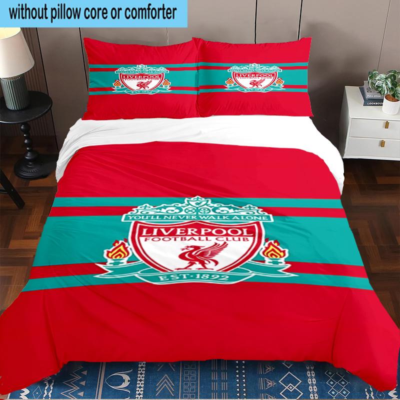Liverpool Football Club Set Biancheria da Letto 3 Pezzi Stampa 2D (Include 1 Copripiumino + 2 Federe Senza Imbottitura), Decorazione camera da letto, Regalo ventilatore