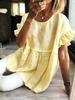 Women Solid Round Neck Ruffle Short Sleeve Blouse Loose Pleated Tunic Top Casual Summer Shirt