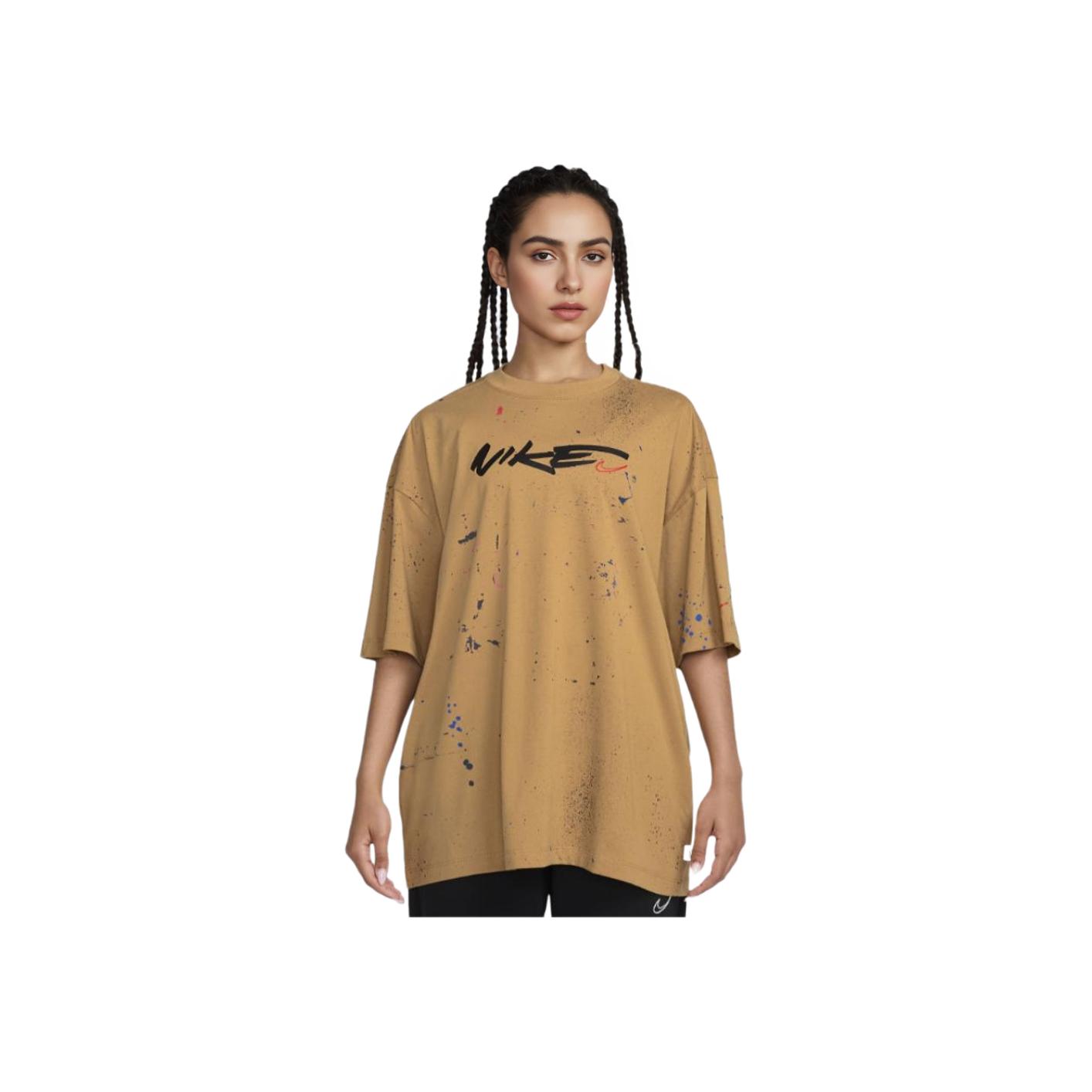 

Nike Loose And Comfortable Short Sleeve Drop Shoulder T-Shirt With Logo Print Women Tops Khaki FZ0284-224 XL