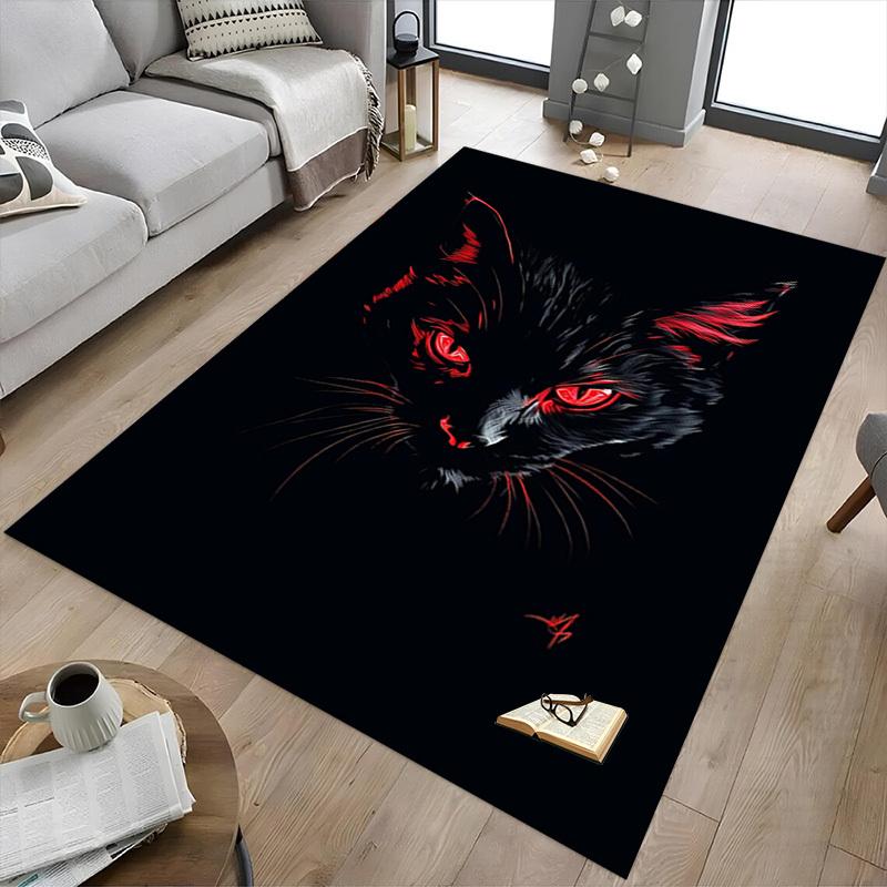 1pc Black Cat Carpet Anti Slip Polyester Floor Mat for office,Bedroom