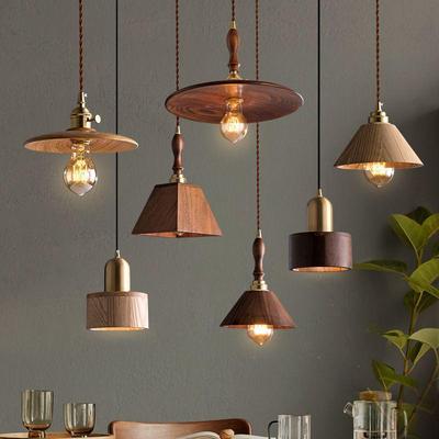 Japanese Solid Wood & Brass Pendant Light for Bar, Bedroom, or Bedside