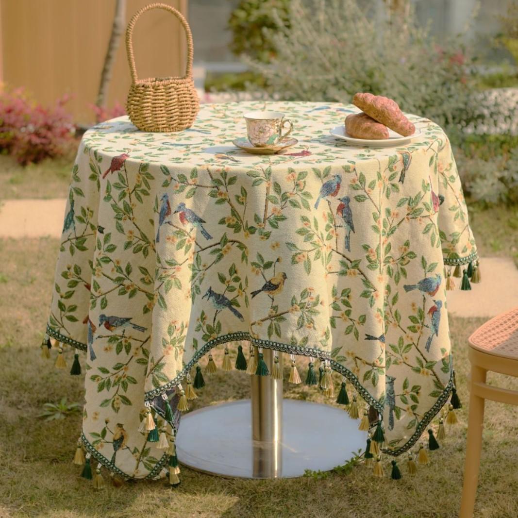 

Жаккардовая скатерть Зеленый цветок и птица Открытый кемпинг Пикник Мат Бахрома Чехол для кофейного столика Полотенце 65-65