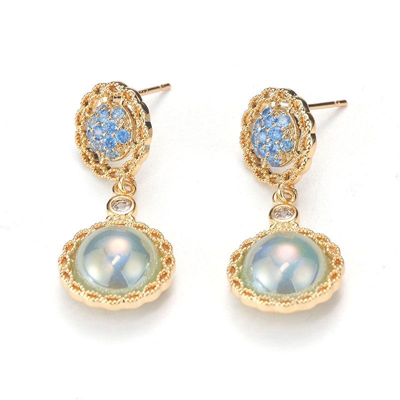 Mid-Century Vintage Retro Round Earrings In Court Style with 18K Gold-Plated Copper